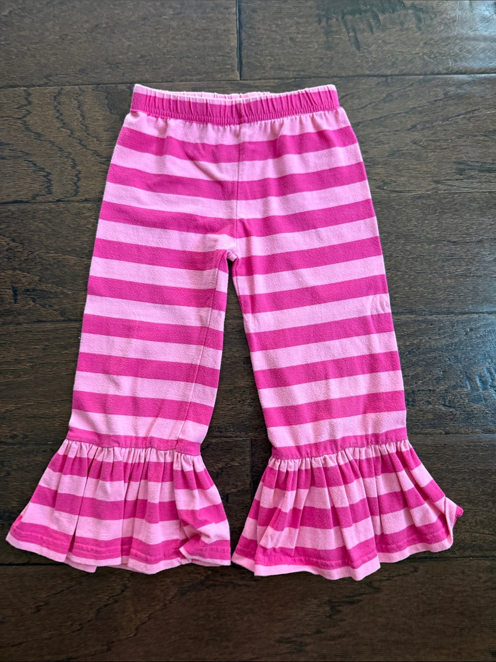 Girls Pink Striped Ruffle Hem Leggings